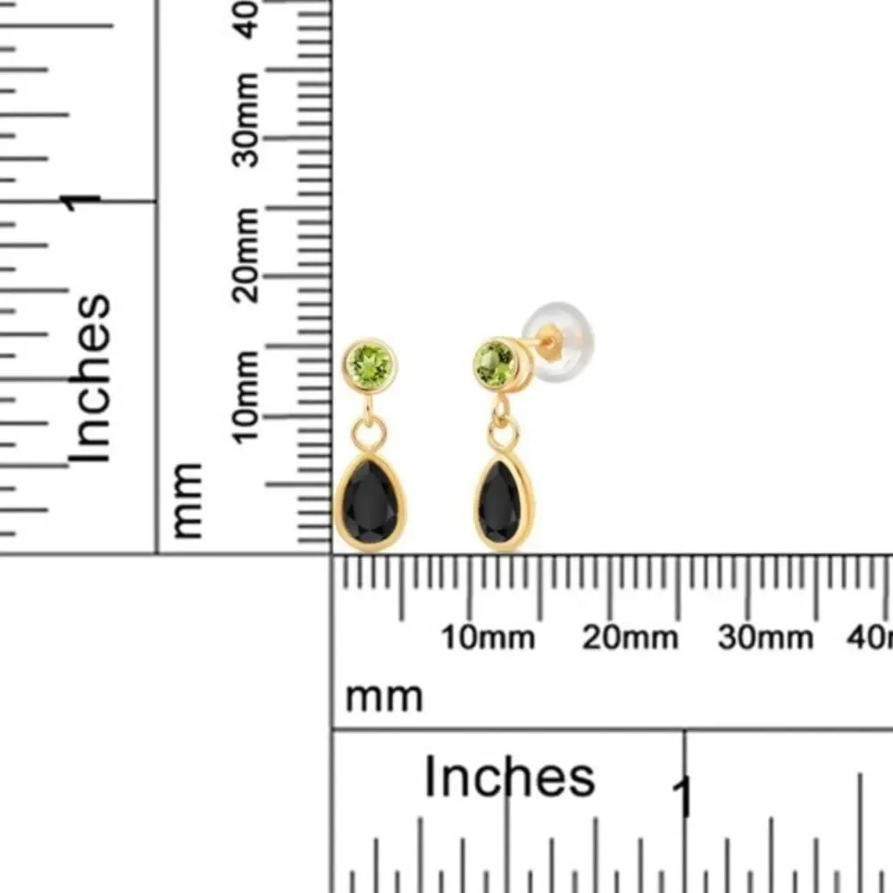 14K Yellow Gold with 1.00 Cttw Black Onyx and Peridot Post Back Drop Earrings